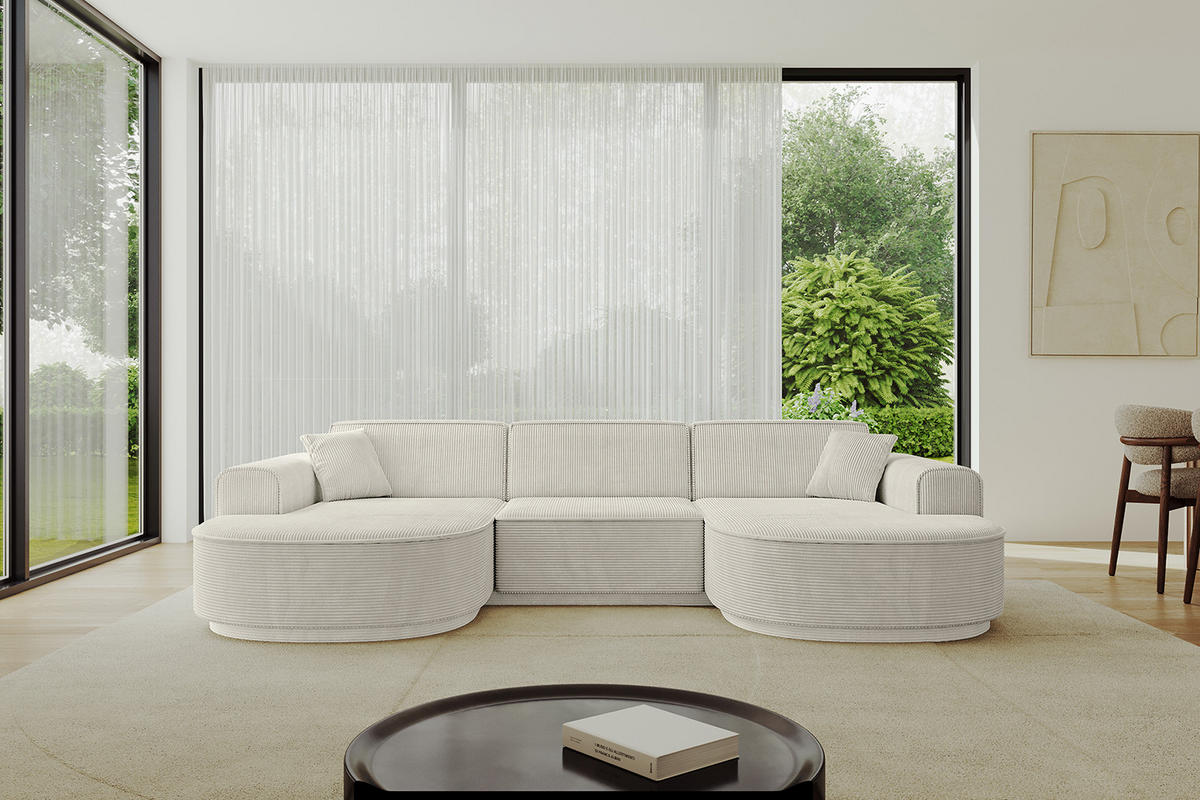 WOHNLANDSCHAFT MARI-U1 - 295x163x81 cm Hellgrau Cord - Hellgrau/Schwarz, Holzwerkstoff/Kunststoff (295/81/163cm) - ALTDECOR