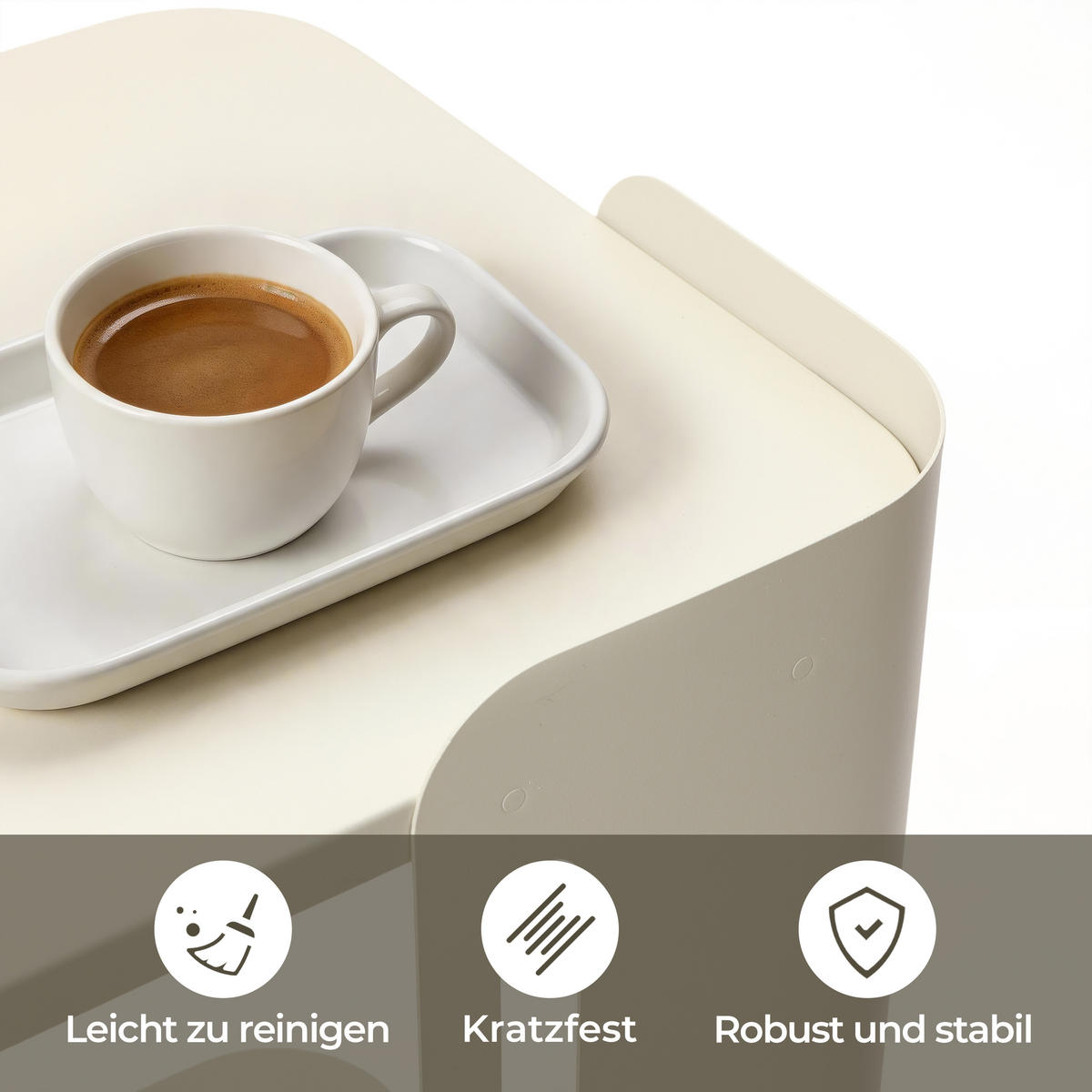 BEISTELLTISCH Metall mit Rollen | B60 x T40 x H60 cm - Beige, Metall (40/60/60cm) - Hometopia