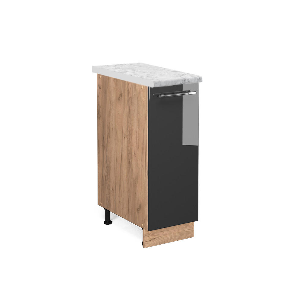 APOTHEKERUNTERSCHRANK Fame-Line Anthrazit Hochglanz 30 cm, AP Marmor - Anthrazit/Eiche Wotan, Holzwerkstoff (30/82/60cm) - Vicco