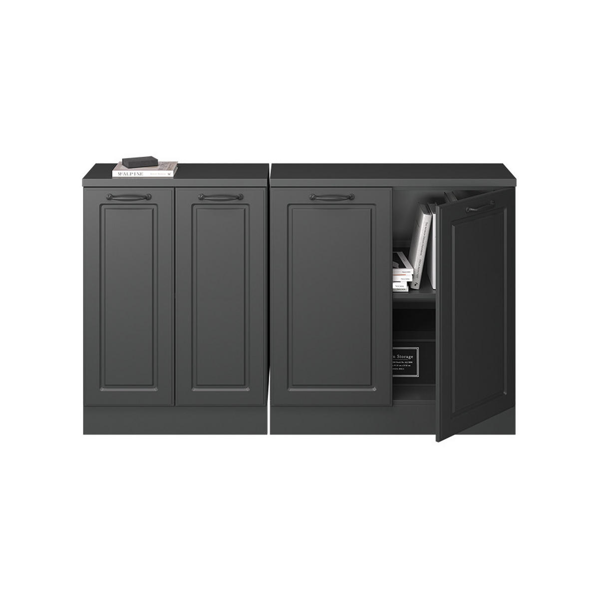 KOMPLET OMAR S POŠEVNO STREHO Rion Antracitna podeželska hiša 140 cm Komplet 2 korpusov omare globina 60 cm - antracit, leseni material (140/83.8/60cm) - Vicco