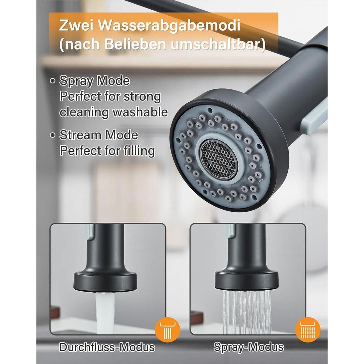 KÜCHENARMATUR mit Ausziehbrause Schwarz - Schwarz, Metall (28/6/42cm)