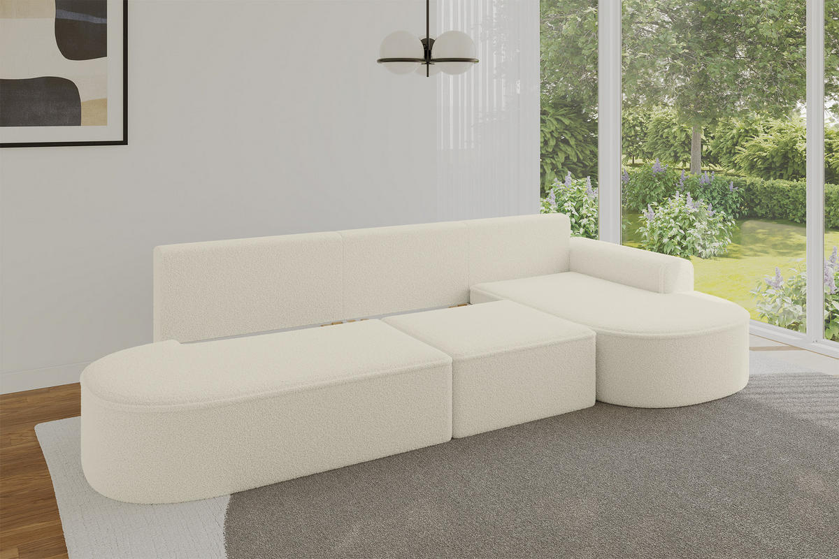 ECKSOFA mit Schlaffunktion Ottomane RECHTS MARI L2-S 368X167X85 Beige Bouclé - Beige/Schwarz, Holzwerkstoff/Kunststoff (167/368cm) - ALTDECOR