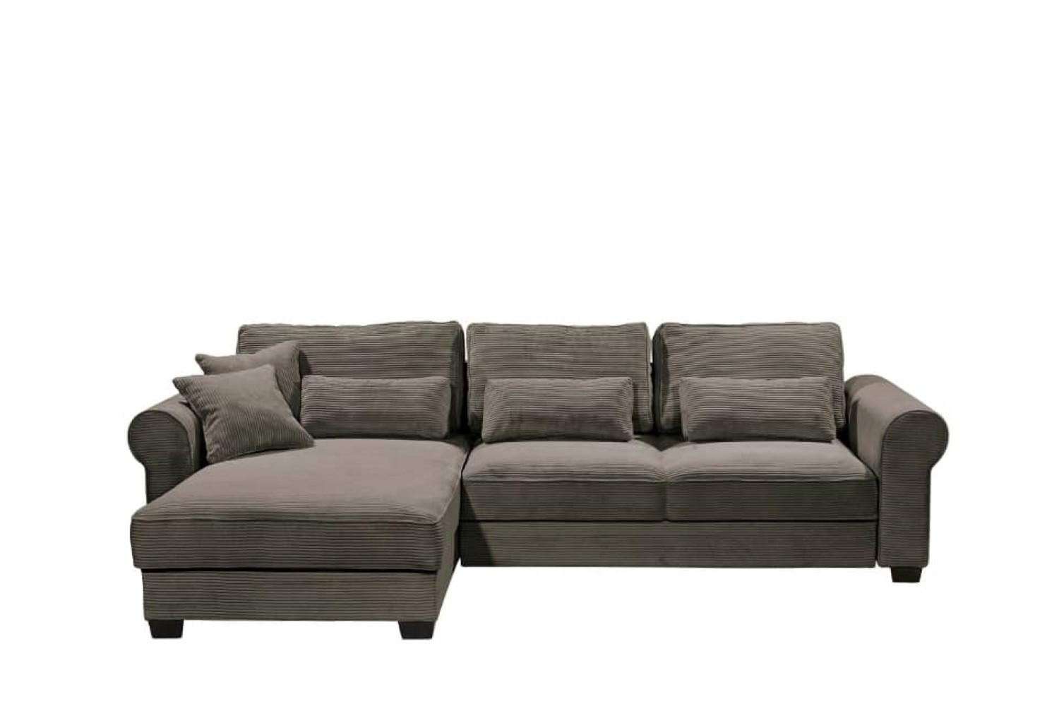 ECKSOFA beidseitig montierbar, Schlaffunktion mit Bettkasten und Nosagfederung in Breitcord - Schwarz/Braun, Textil (318/197cm) - ed exciting design