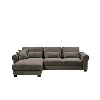 ECKSOFA beidseitig montierbar, Schlaffunktion mit Bettkasten und Nosagfederung in Breitcord - Schwarz/Braun, Textil (318/197cm) - ed exciting design