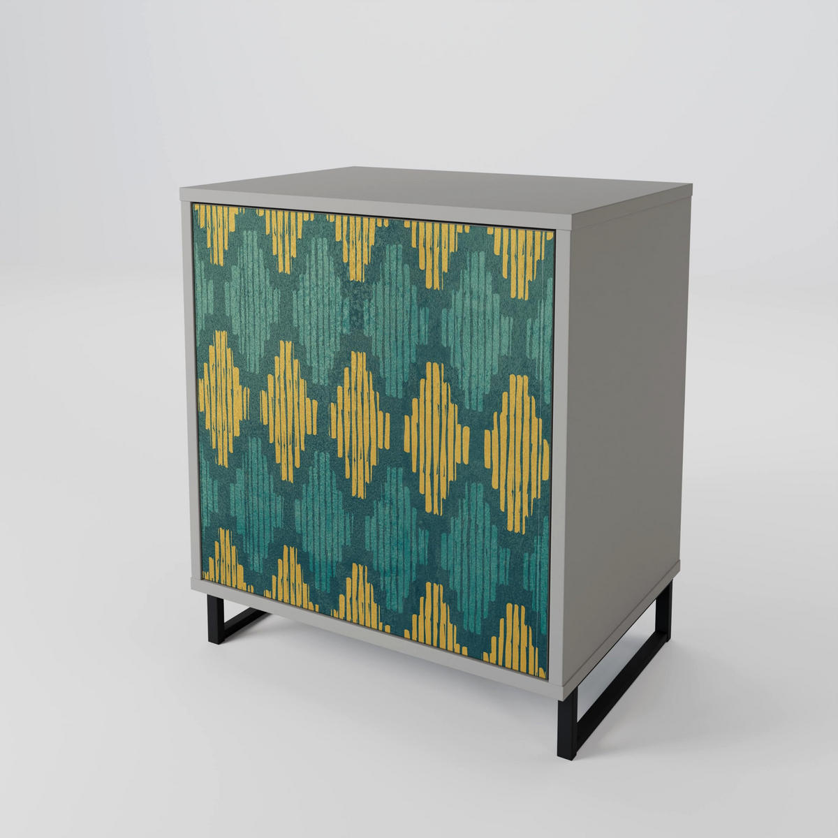 SIDEBOARD POLYGONS, Grau, 57,5x42x72,5 cm, Schwarze Metallfüße - Multicolor/Schwarz, Holzwerkstoff/Metall (57.5/72.5/42cm) - SpaceRebels