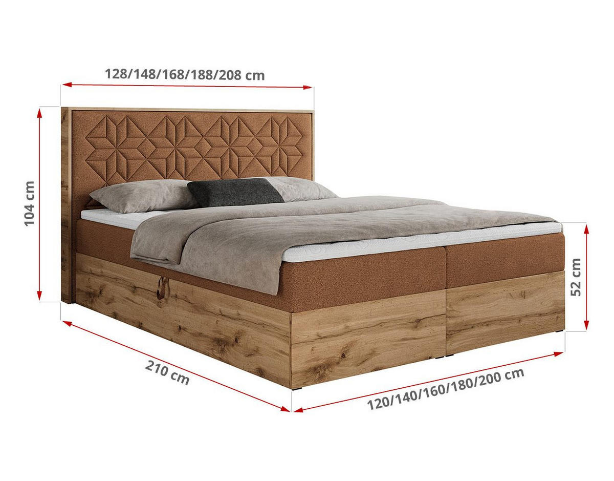 BOXBETT NESSI - 160/200 Orange Struktur - H3 - Orange, Holz/Textil (160/200cm) - MKS