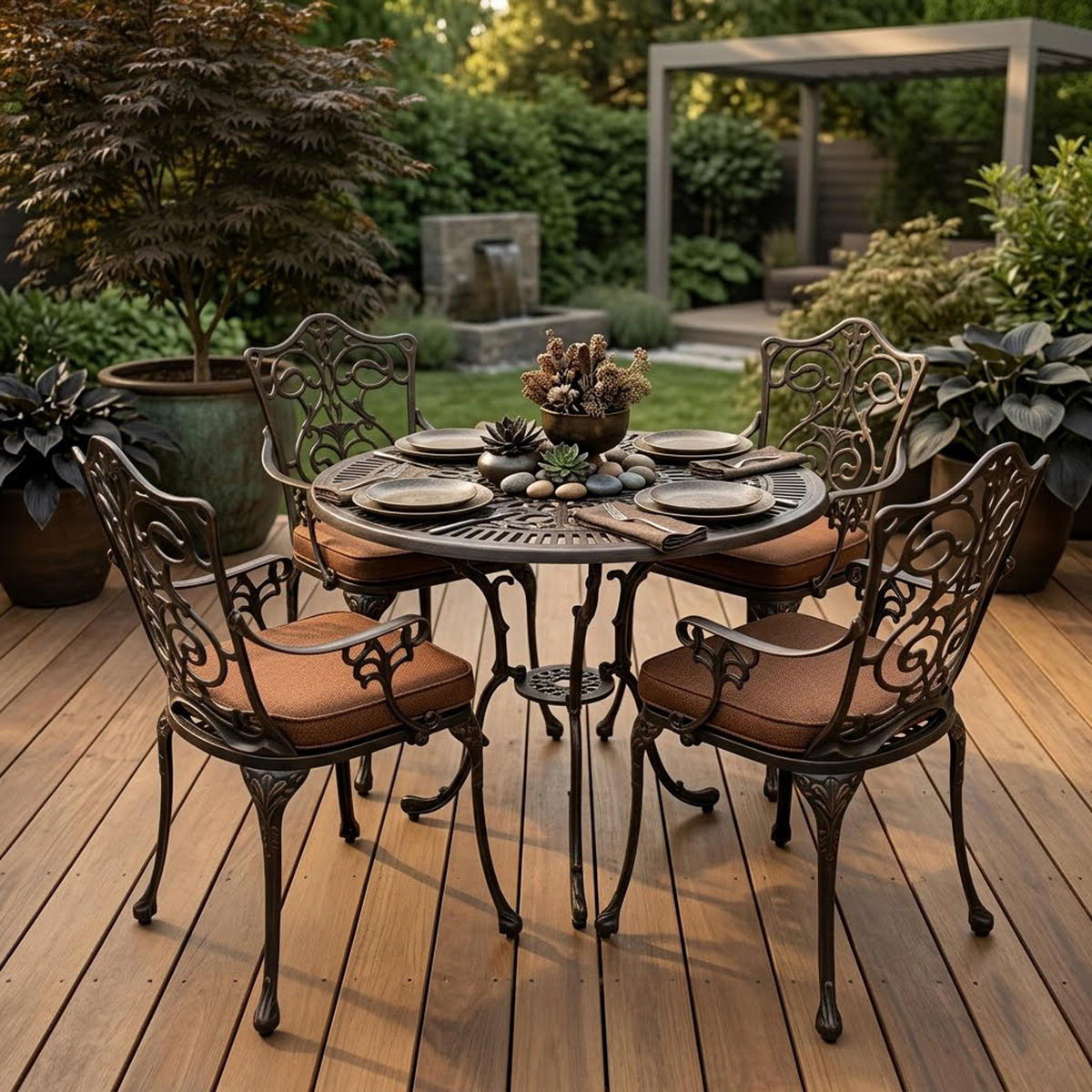 BISTROSET Boulder - Jugendstil - 5-teilig, Aluguss antik bronze - Braun, Metall - TPFGarden