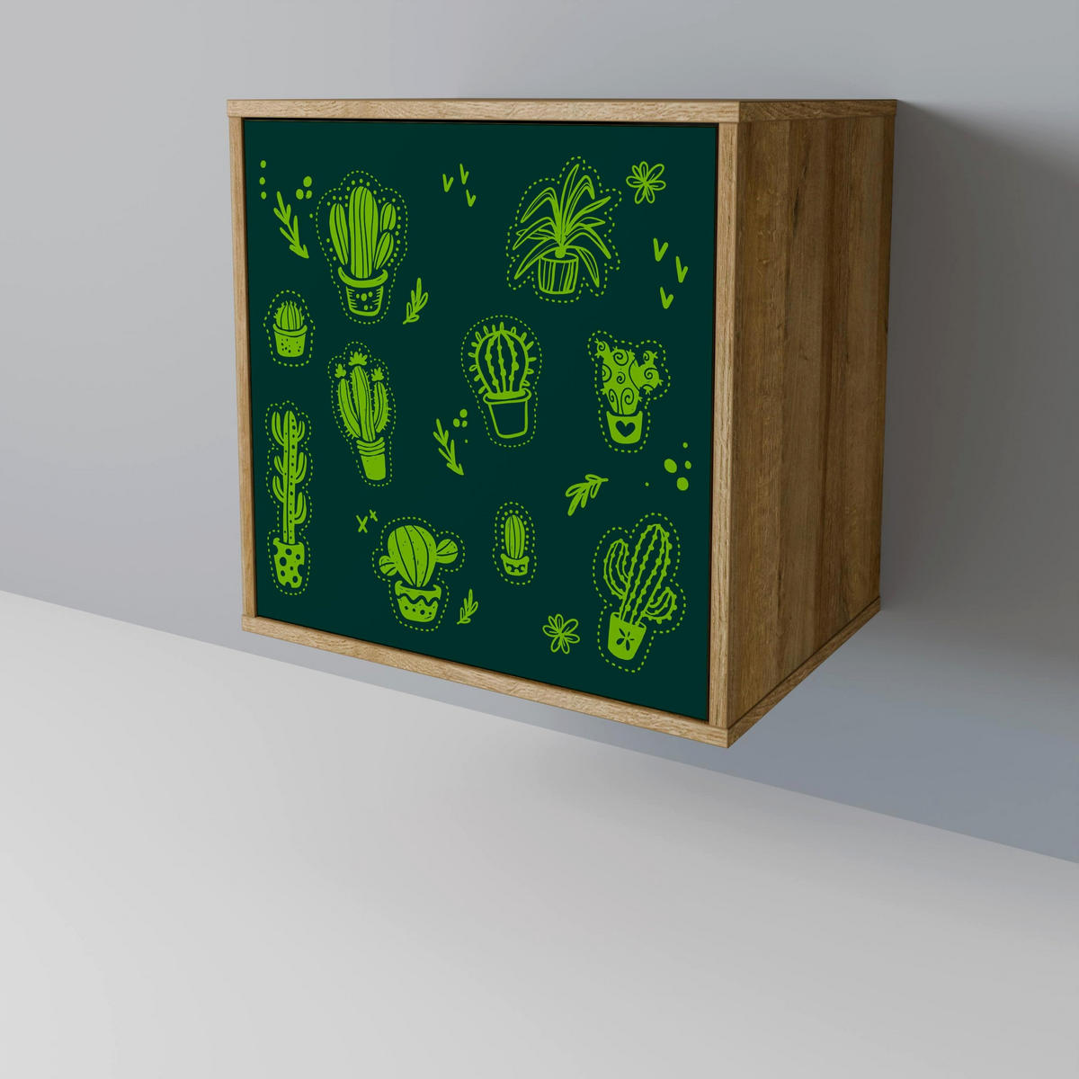 SIDEBOARD DESERT GREEN, Eichefarben, 57,5x42x70,5 cm, Schwarze Metall-Sternfüße - Eichefarben/Multicolor, Holzwerkstoff/Metall (57.5/70.5/42cm) - SpaceRebels