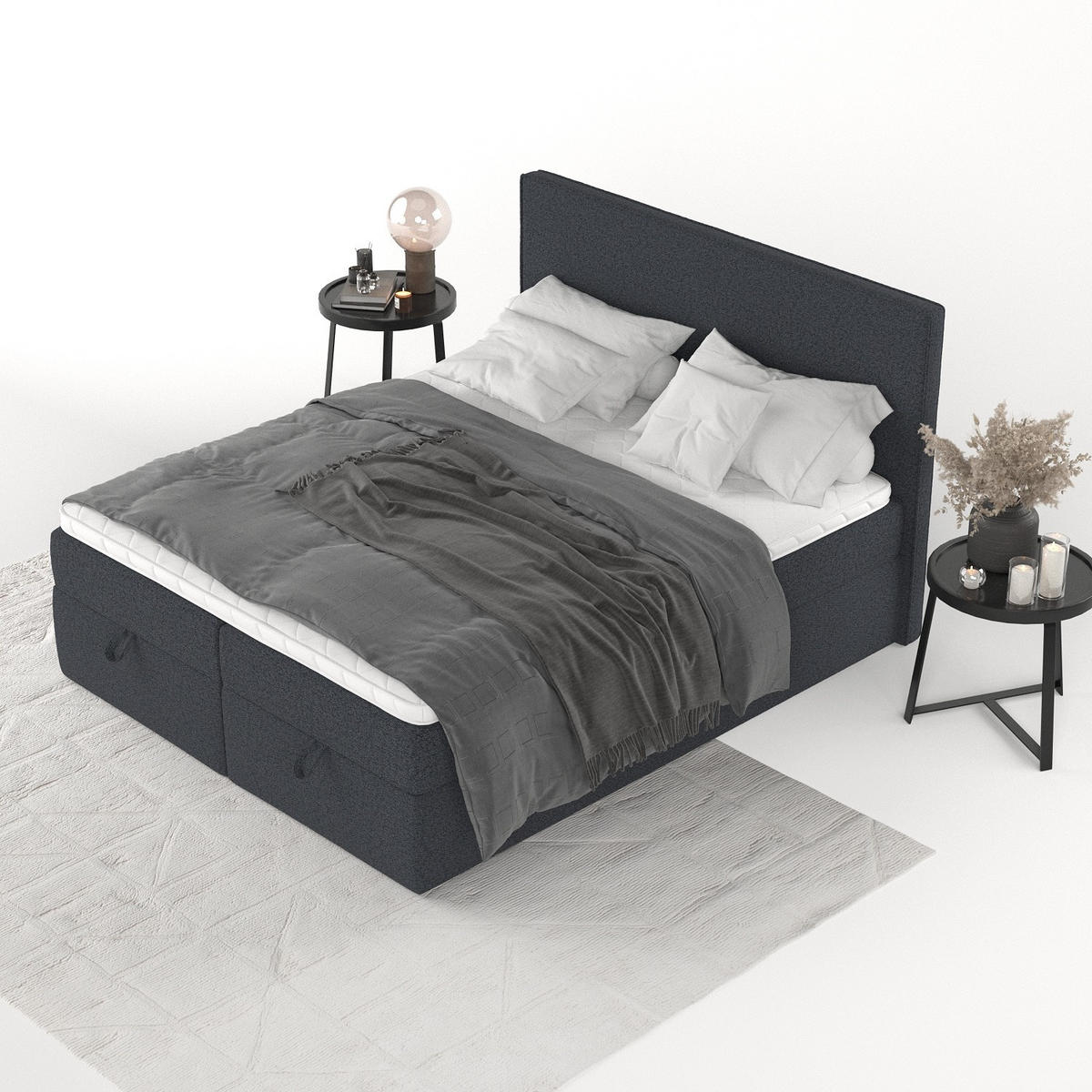 BOXBETT Velma 200/200 cm Anthrazit im Riva Stoff - Anthrazit/Schwarz, Holz/Holzwerkstoff (200/200cm) - AltaBeds