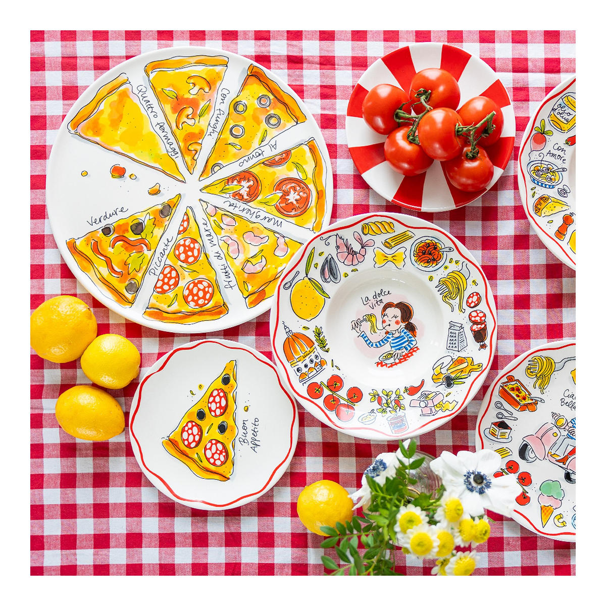 TELLER Pizza Buon Appetito in Bunt - 18cm - Multicolor, Keramik (18/18/2cm) - Blond Amsterdam