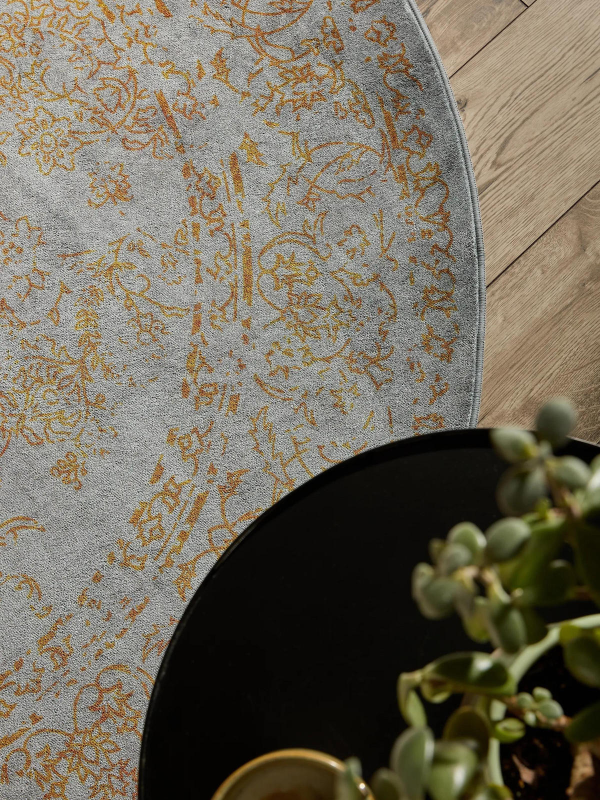 VINTAGE-TEPPICH Miray waschbar ø 160 cm rund - Orange/Grau, Kunststoff (160/160cm) - benuta Nest