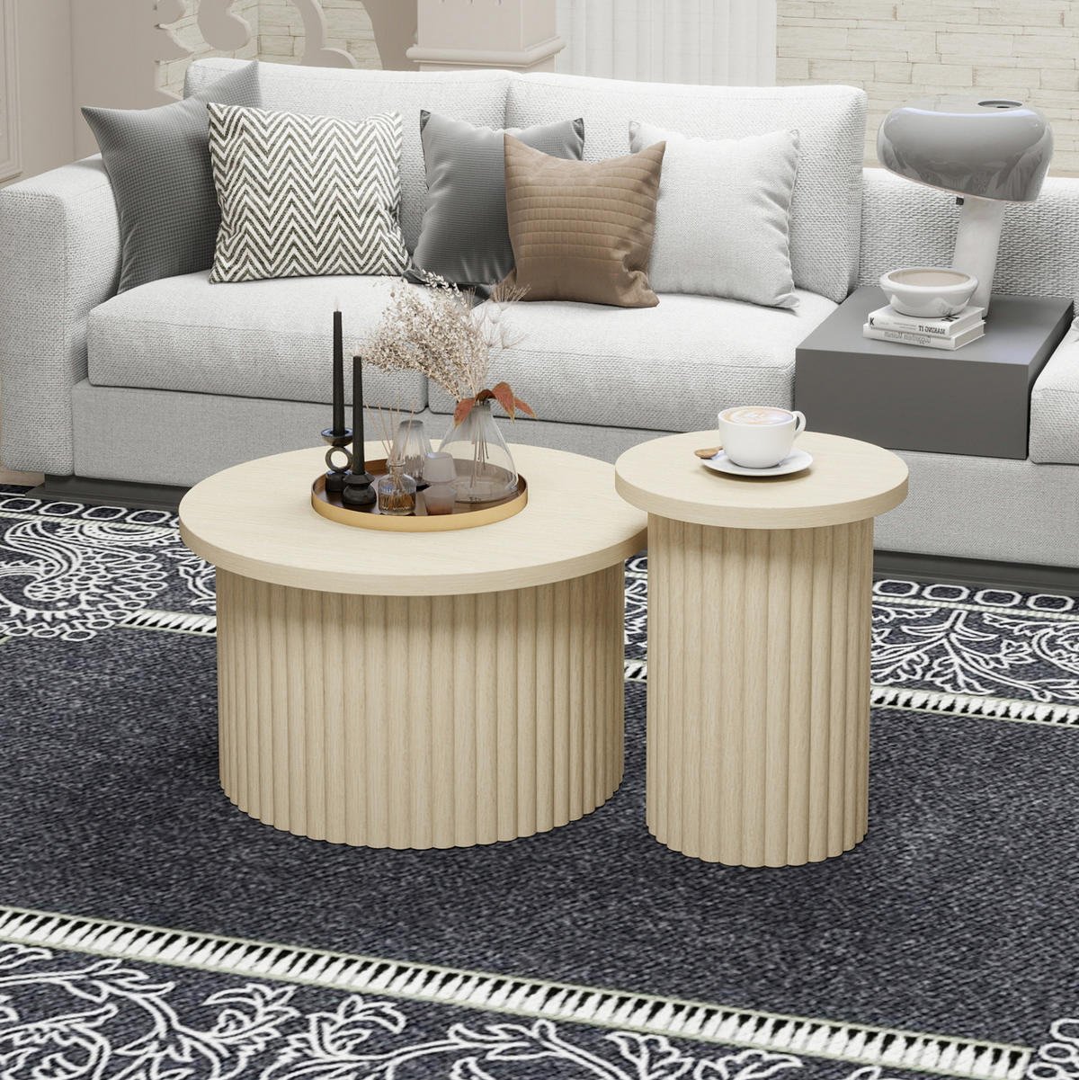 COUCHTISCH aus MDF Ø68,7x40,6/Ø40,1x51,7 cm in Natur 2er-Set - Naturfarben, Holzwerkstoff (68.7/68.7/40.6cm) - Modfu