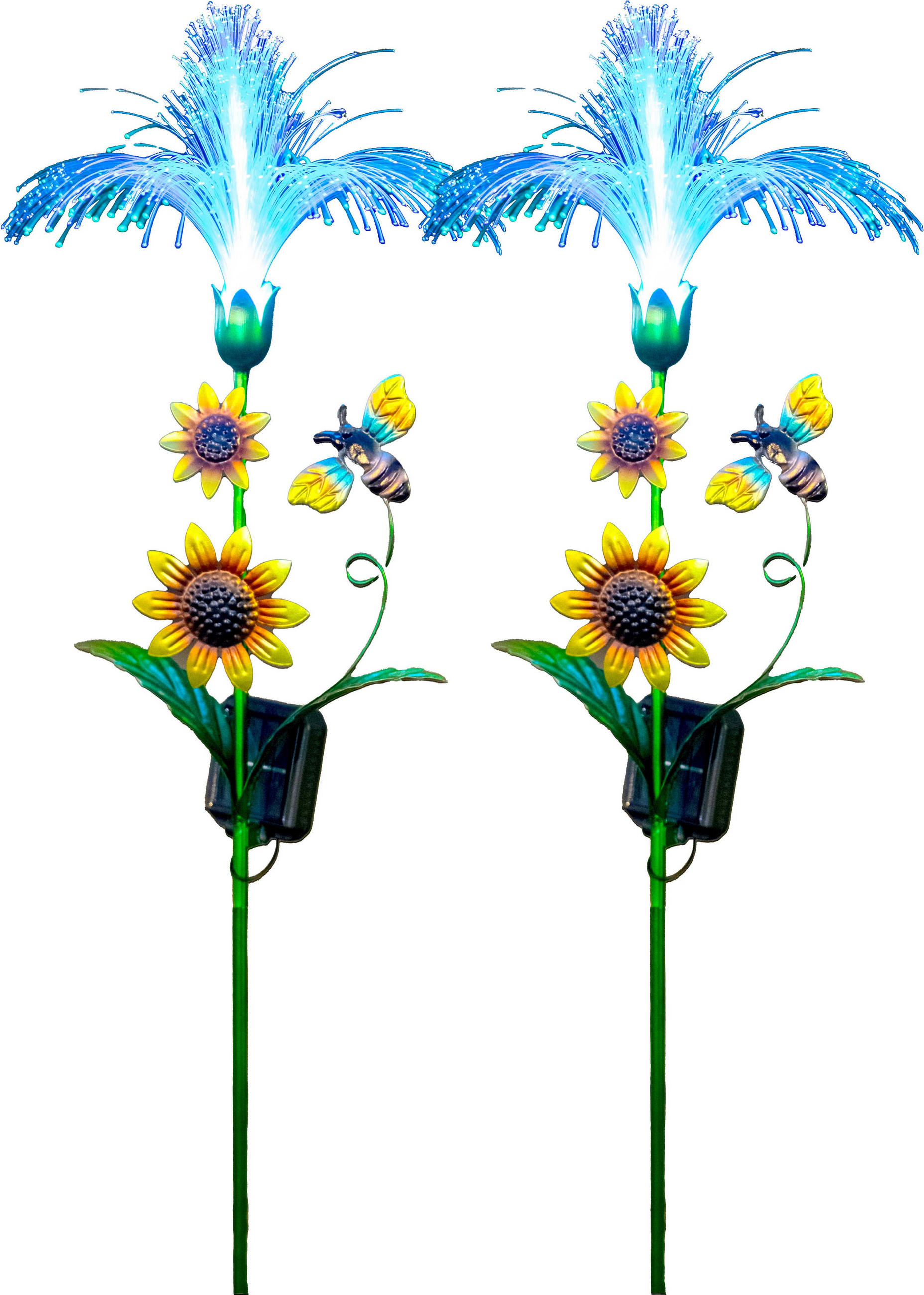 LED-SOLAR-GARTENSTECKER - mit Fiber-Beleuchtung und Dämmerungssensor für stilvolle Garten-Dekoration, 2er-Set - Weiß, Kunststoff (5/28/93cm) - Northpoint
