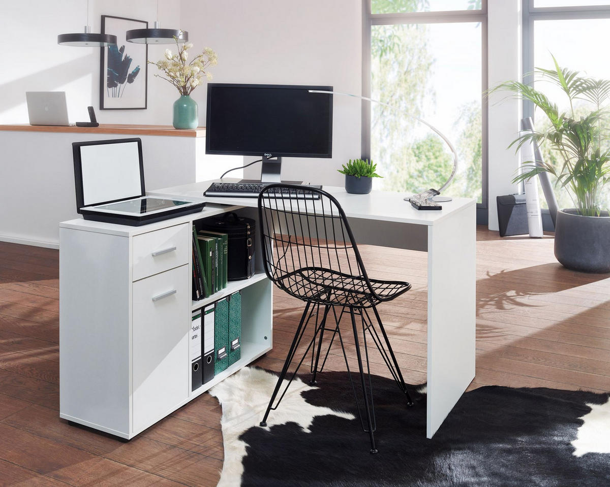 ECKSCHREIBTISCH CLARISSA Computertisch - Weiß, Holzwerkstoff (106.5/120/75.5cm) - tinkaro
