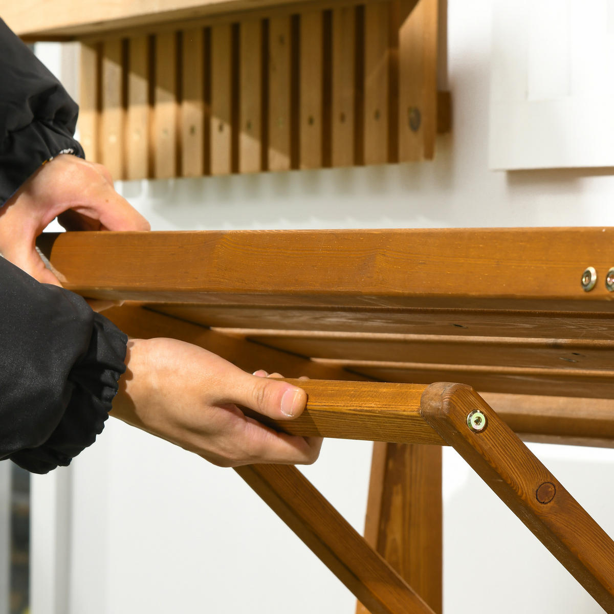 GARTENMÖBEL-SET, Gartentisch, Holzbank für 2 Personen, Massivholz, Teak - Teakfarben, Holz - Outsunny