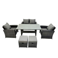 GARTENMÖBELSET mit 2 Sesseln,Zweisitzer,2 Hockern,Esstisch Polyrattan Dunkelgrau 6-Sitzer - Dunkelgrau/Grau, Glas/Kunststoff - Fimous