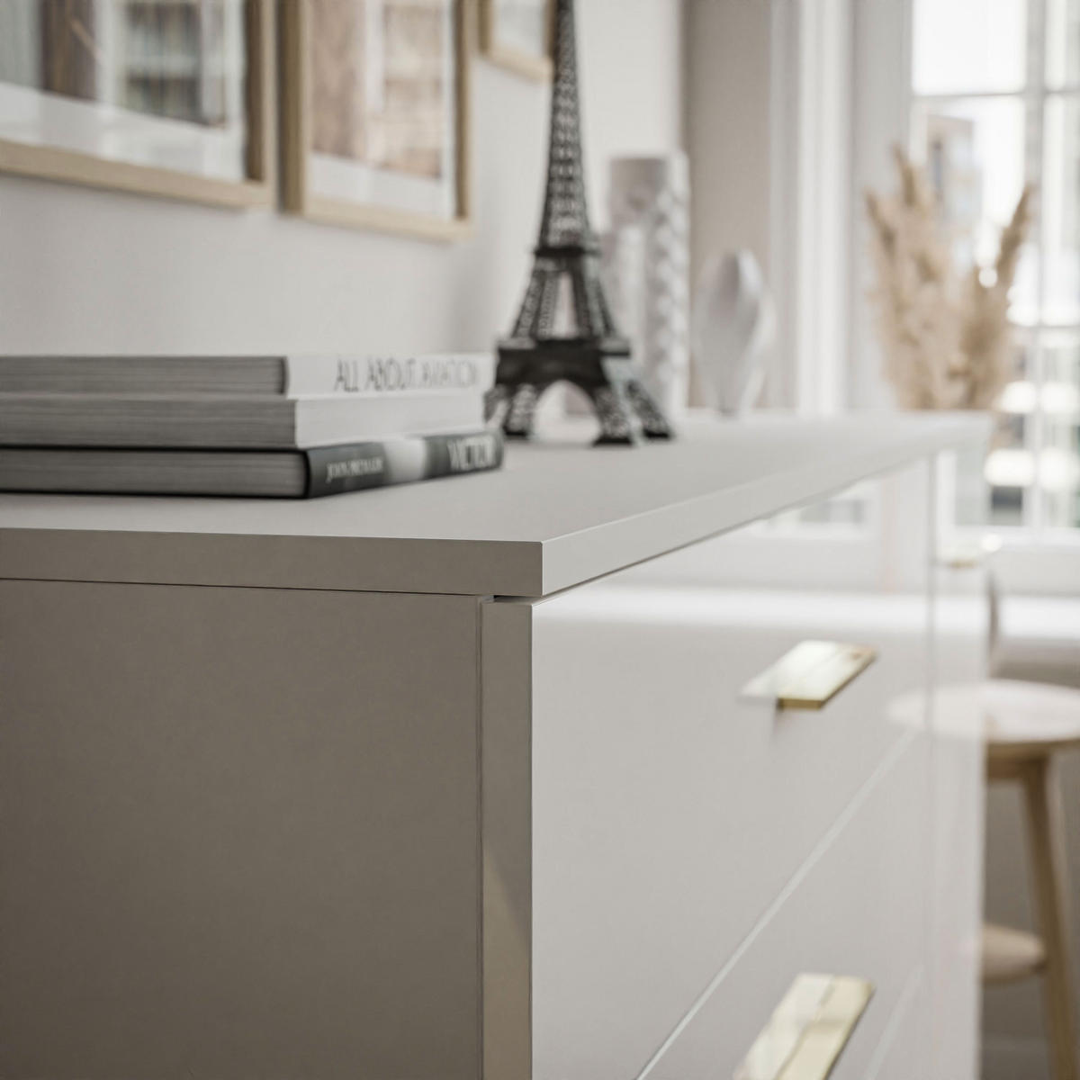 SIDEBOARD LINA II 1D4S mit LED-Beleuchtung Griffe Goldchrom - Weiß, Holzwerkstoff (138/84/41cm) - Lookway