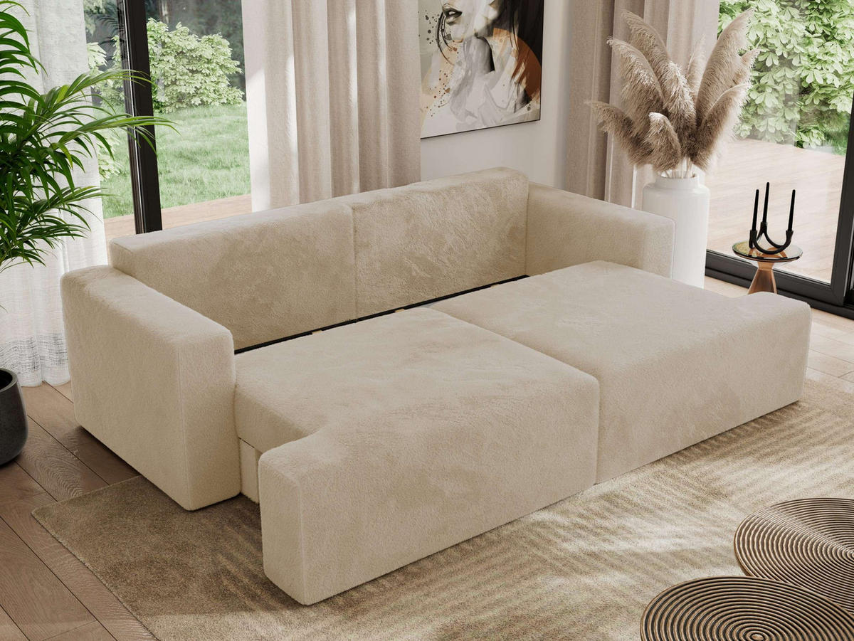 4-SITZER SOFA VIRELLA Creme Plüsch - Creme/Schwarz, Textil (240/88/115cm) - MKS