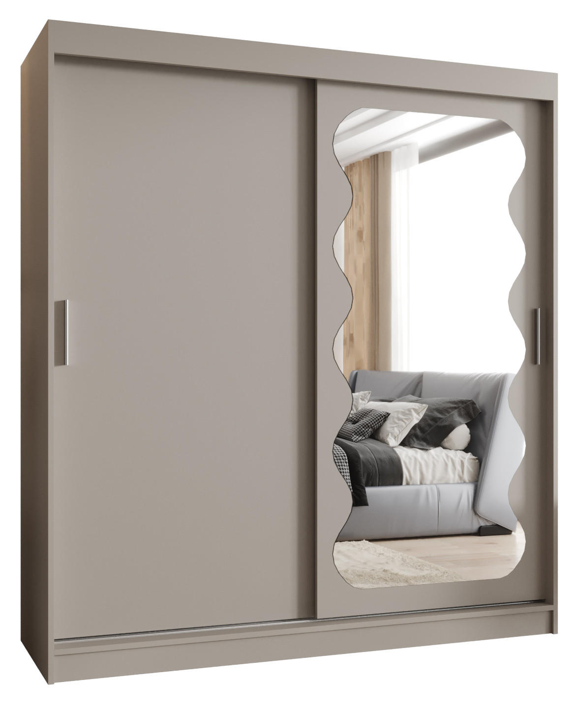 SCHWEBETÜRENSCHRANK 200/180/62 2-türig - Kaschmir/Silberfarben, Holz (180/200/62cm) - MÖBEL KRYSPOL