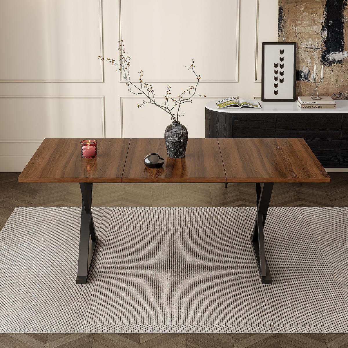 ESSTISCH, 6-8 Personen, Metallbeine, Walnuss/Schwarz, 180x90x75cm - Walnussfarben, Holzwerkstoff (180/90/75cm) - FLIEKS