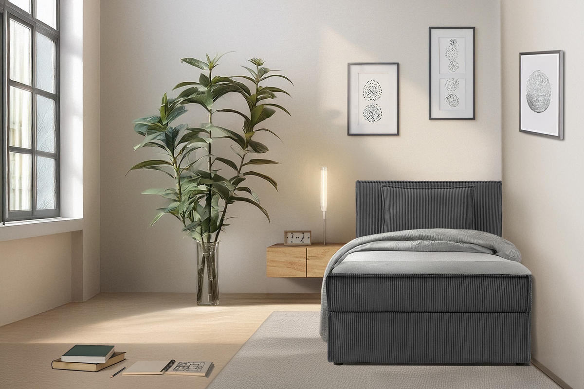BOXSPRINGBETT ROTI Einzelbett, dunkelgrau - Dunkelgrau/Schwarz, Holz/Holzwerkstoff (80/200cm) - KONSIMO®
