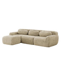 ECKSOFA 291/179/73 cm hellkhaki aus Plüschstoff rahmenlos modular mit Kissen - Beige, Textil (179/291cm) - OKWISH