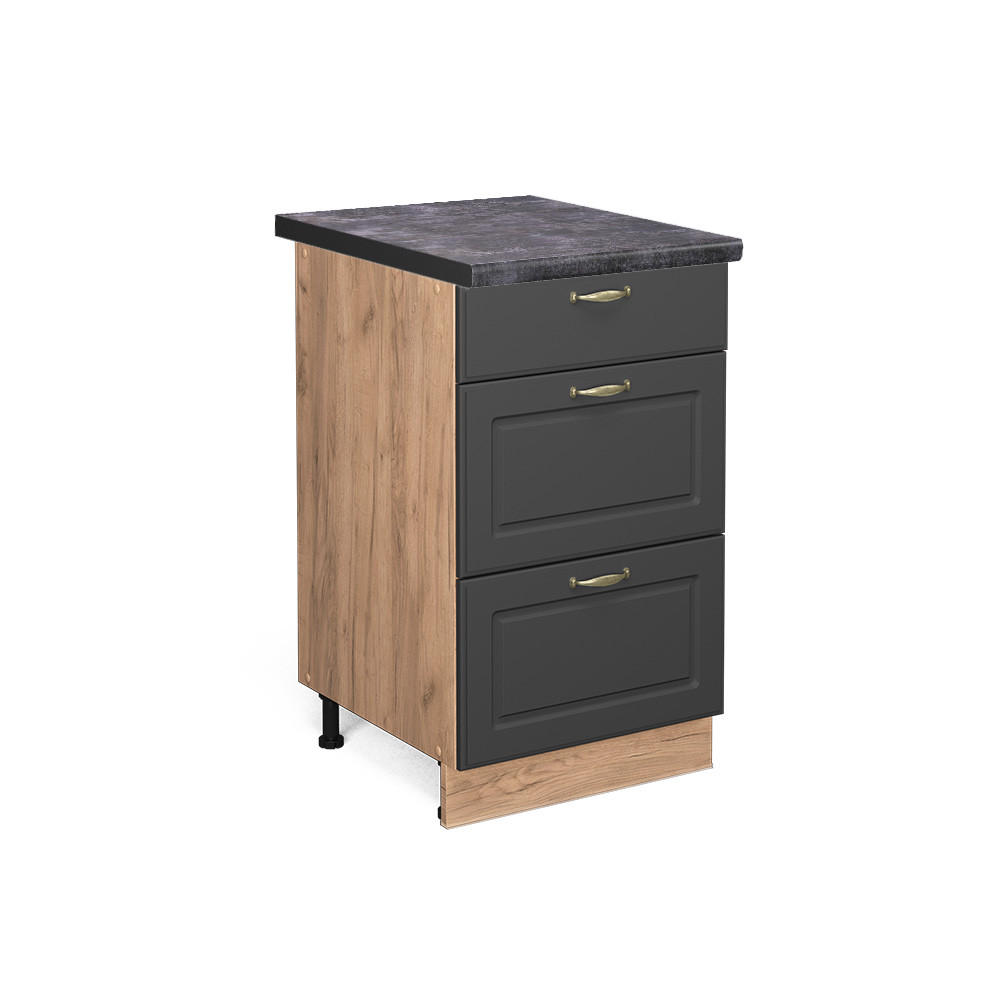 KÜCHENUNTERSCHRANK Fame-Line Anthrazit-Gold 50 cm, AP Anthrazit - Anthrazit/Eiche Wotan, Holzwerkstoff (50/82/60cm) - Vicco