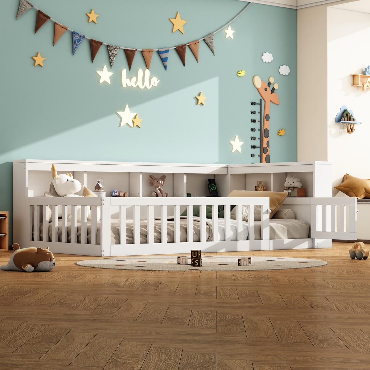 TAGEBETT 90x200cm Weiß Spanplatte Bettseite Staufach Steckdose USB - Weiß, Holz (90/200cm) - FLIEKS