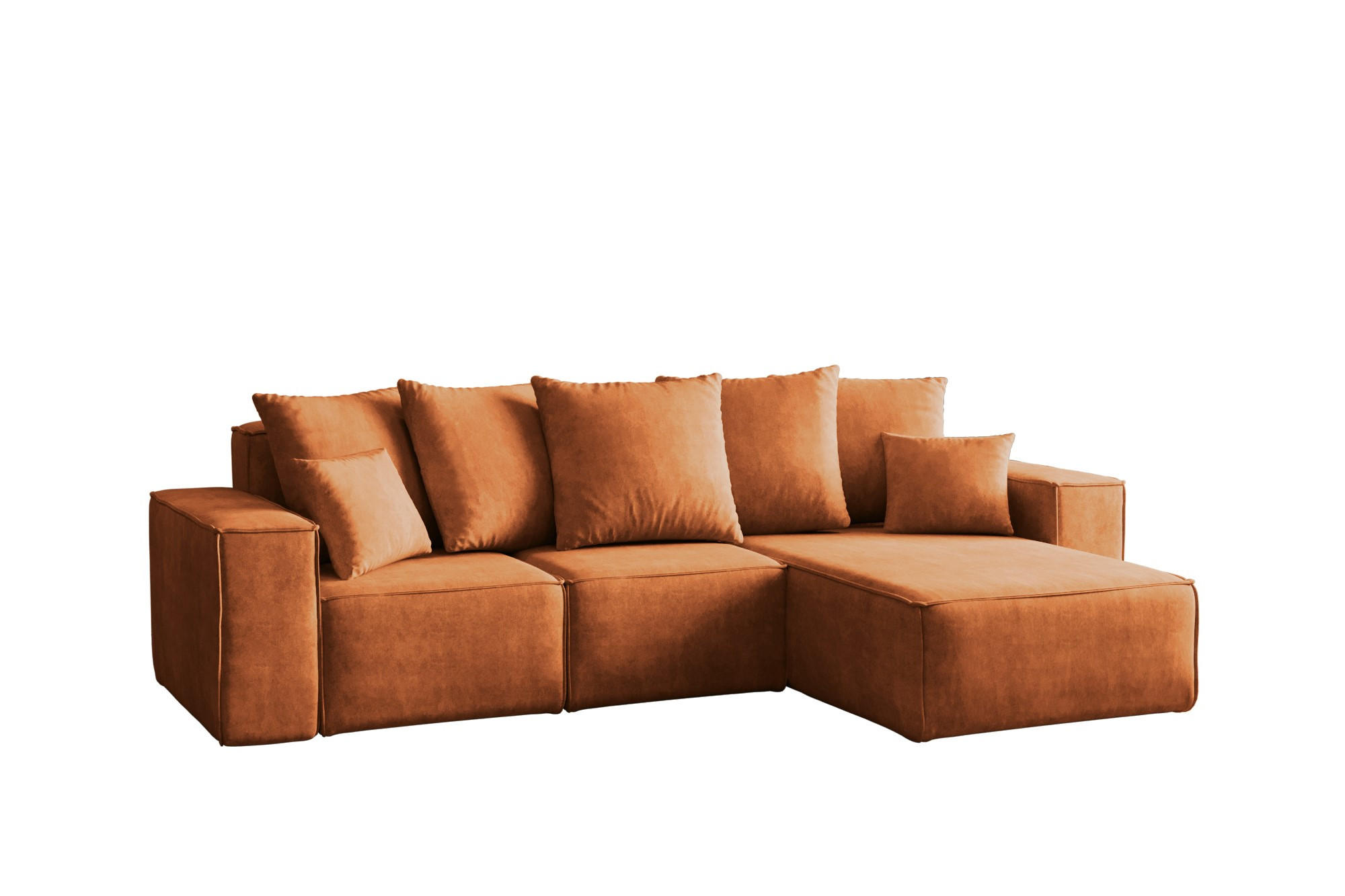 ECKSOFA L-Form Premium Kollektion ELLA Stoff Velours Noel Orange Rechts - Orange, Holz/Textil (262/168cm) - Kaiser Möbel