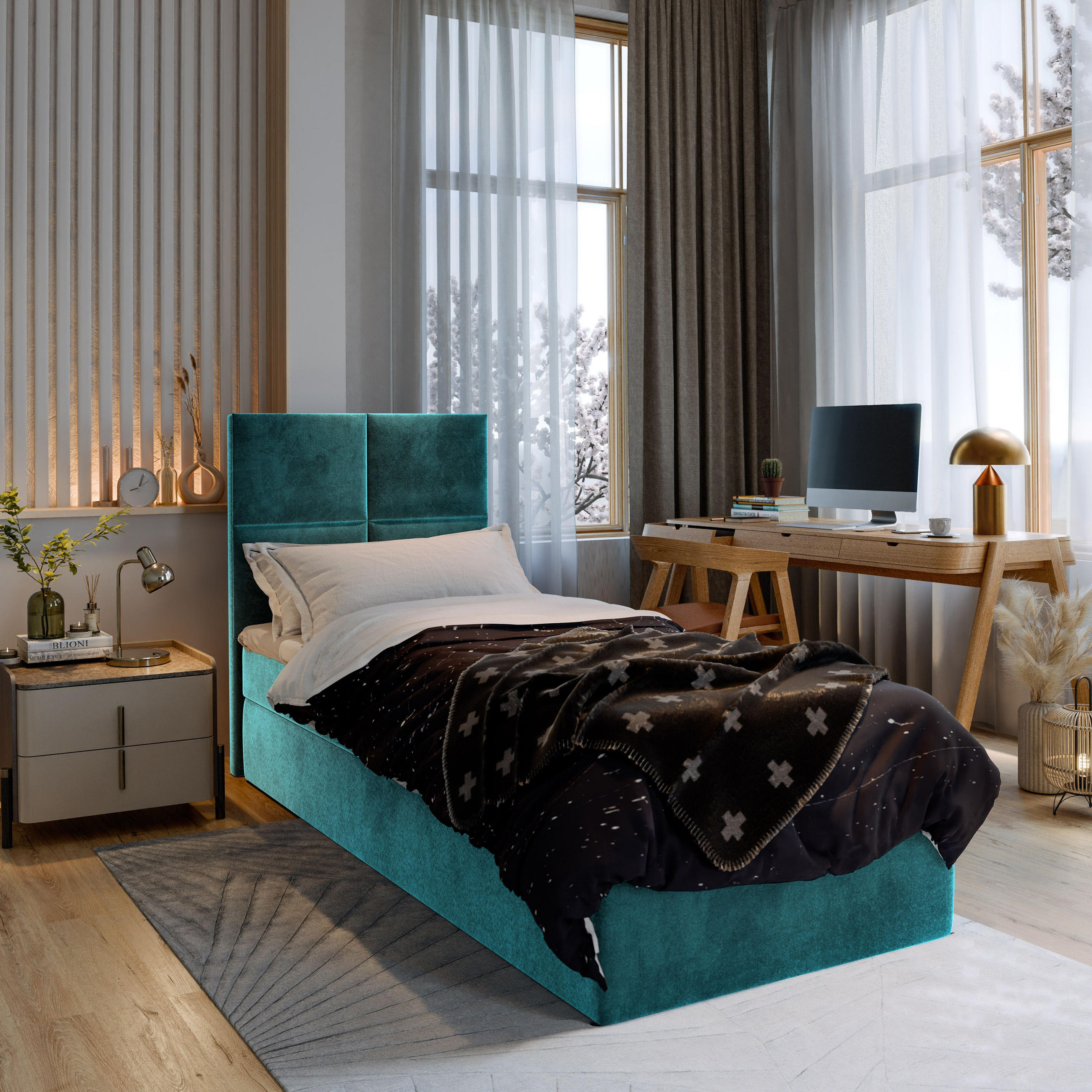 BOXBETT LENA 90 90x200 cm mit Matratze und Topper - Blau - Hellblau, Holz (90/200cm) - MASSENO
