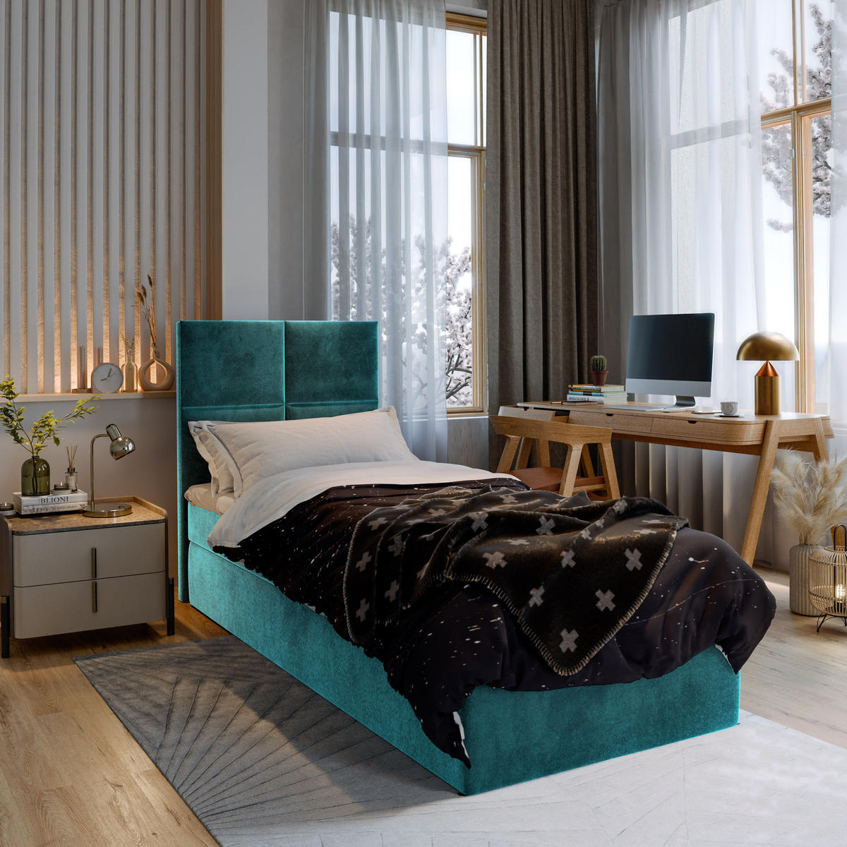 BOXBETT LENA 90 90x200 cm mit Matratze und Topper - Blau - Hellblau, Holz (90/200cm) - MASSENO