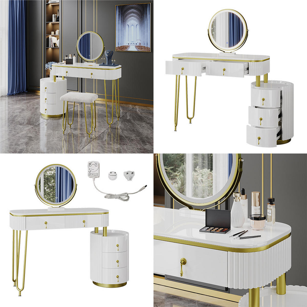 SCHMINKTISCH Charlène Weiß 100 cm mit LED-Spiegel - Weiß, Holzwerkstoff (100/79/40cm) - Vicco