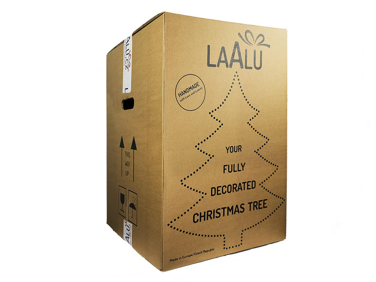 WEIHNACHTSBAUM künstlicher 60 cm mit LED-Beleuchtung, NACHTHIMMEL, mit 37 Weihnachtsbaumschmuck, Pflanztopf mit Jutesack - Goldfarben/Schwarz, Kunststoff/Stein (40/60cm) - LAALU