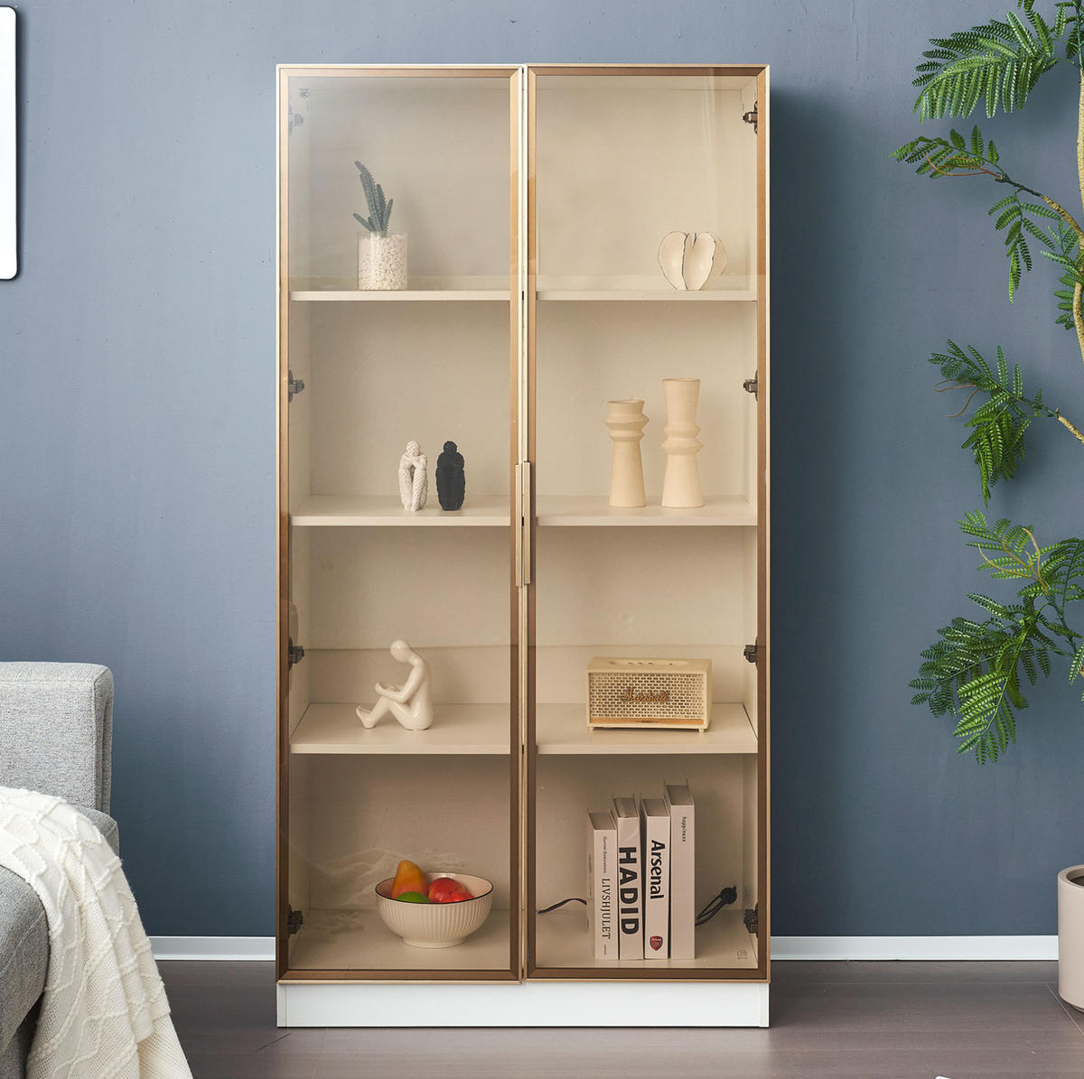 VITRINE 80/40/160 cm aus Spanplatte mit LED-Beleuchtung Weiß - Weiß, Holzwerkstoff (80/160/40cm) - Modenvie