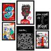 POSTER Set Mit 6 Grafiti Pop Basquiat Warhol A3 & A4 Schwarzer Rahmen - Schwarz, Papier (29/3cm) - Nacnic