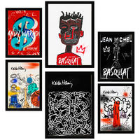 POSTER Set Mit 6 Grafiti Pop Basquiat Warhol A3 & A4 Schwarzer Rahmen - Schwarz, Papier (29/3cm) - Nacnic