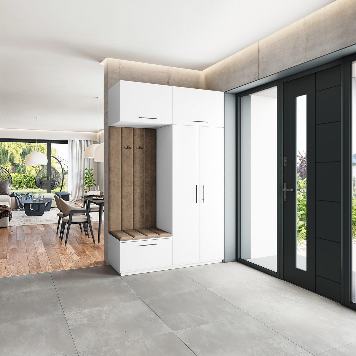 GARDEROBENSCHRANK REMA 150/240/60 cm Modern Garderobe-Set Weiß - Beige/Weiß, Holzwerkstoff (150/240/60cm) - MASSENO