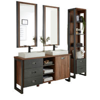 BADMÖBEL-SET 6-teilig Eiche Stirling, Matera grau, Doppelwaschtisch inkl. 2 x Waschbecken 208 x 205 cm Badkombination - Eichefarben/Grau, Holzwerkstoff (208/205/40cm) - Furn.Design