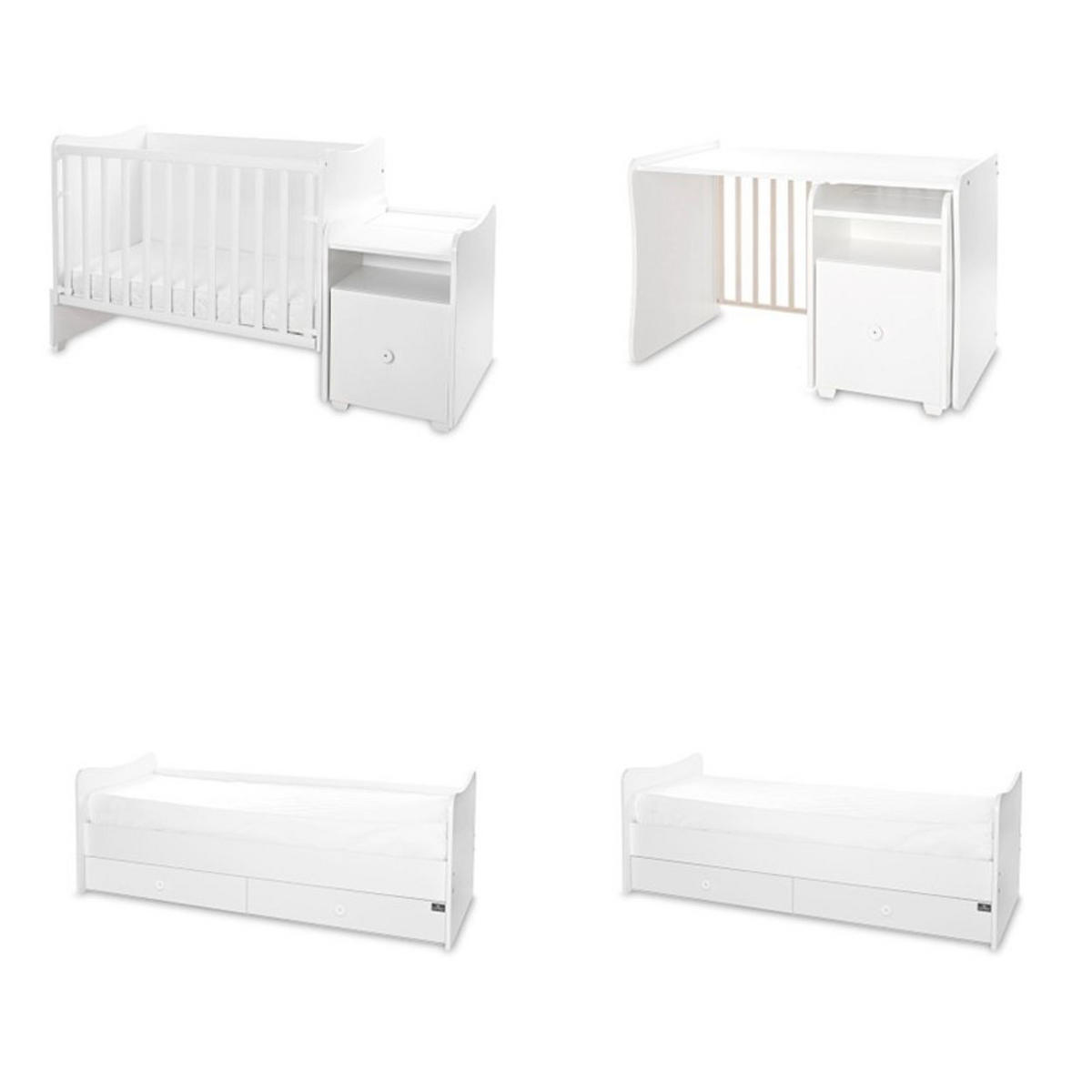 BABYBETT Trend Plus weiß 110 x 62 cm, 70 x 160 cm, Schaukelfunktion, Kommode, Schubladen - Weiß, Holzwerkstoff (62/110cm) - Lorelli