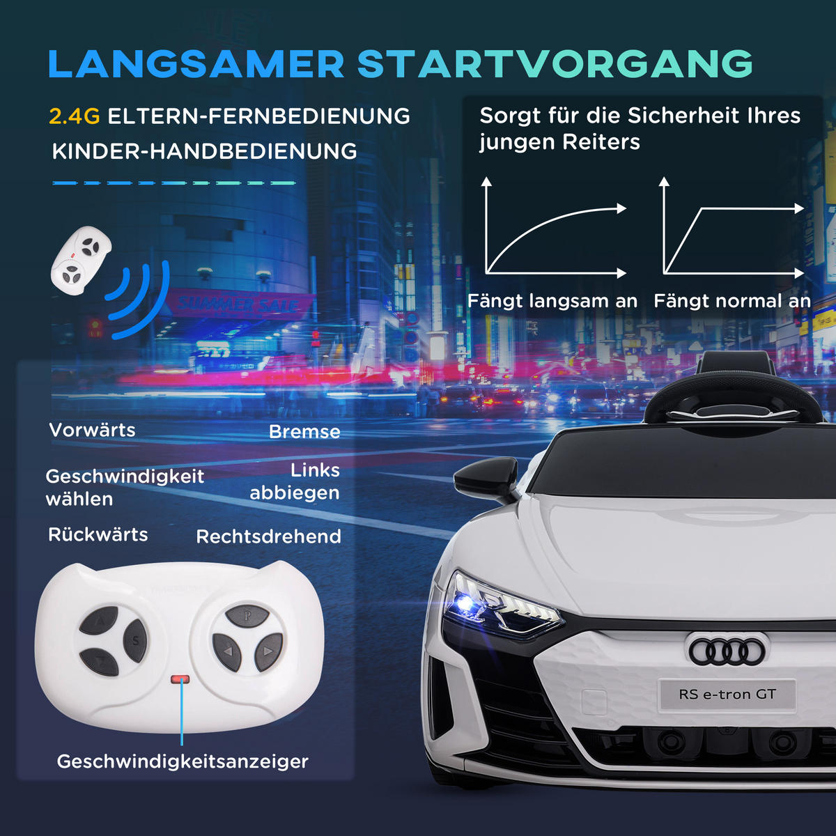 KINDER ELEKTROAUTO, Schwarz/Rot/Weiß, Kunststoff+ Eisen - Weiß, Metall (103/58/41cm) - HOMCOM