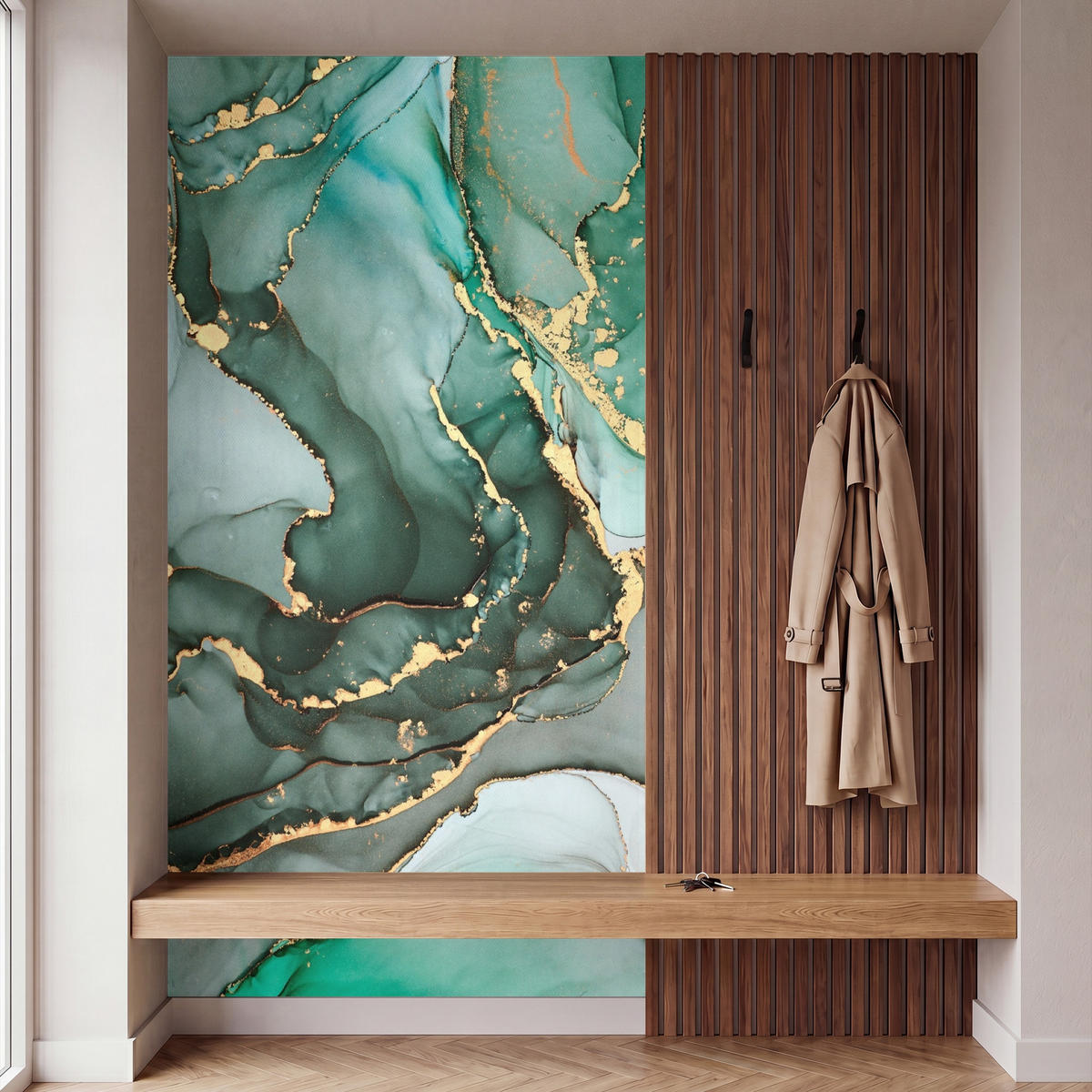 TAPETE - Gold - Marmor - Grün - Luxus - Marmoroptik - Grau - 140x260 cm - Grün, Papier (140/260cm) - OnlyWow