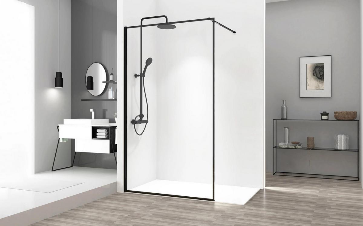 DUSCHWAND Rea Bler 100 - Schwarz, Glas (101/195cm) - REA