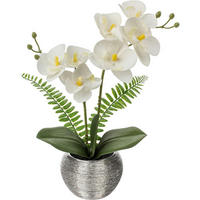 KUNSTBLUME Orchidee Phalaenopsis mit 2 Blütenrispen 33 cm silberfarbener Keramiktopf - Silberfarben, Keramik (25cm)