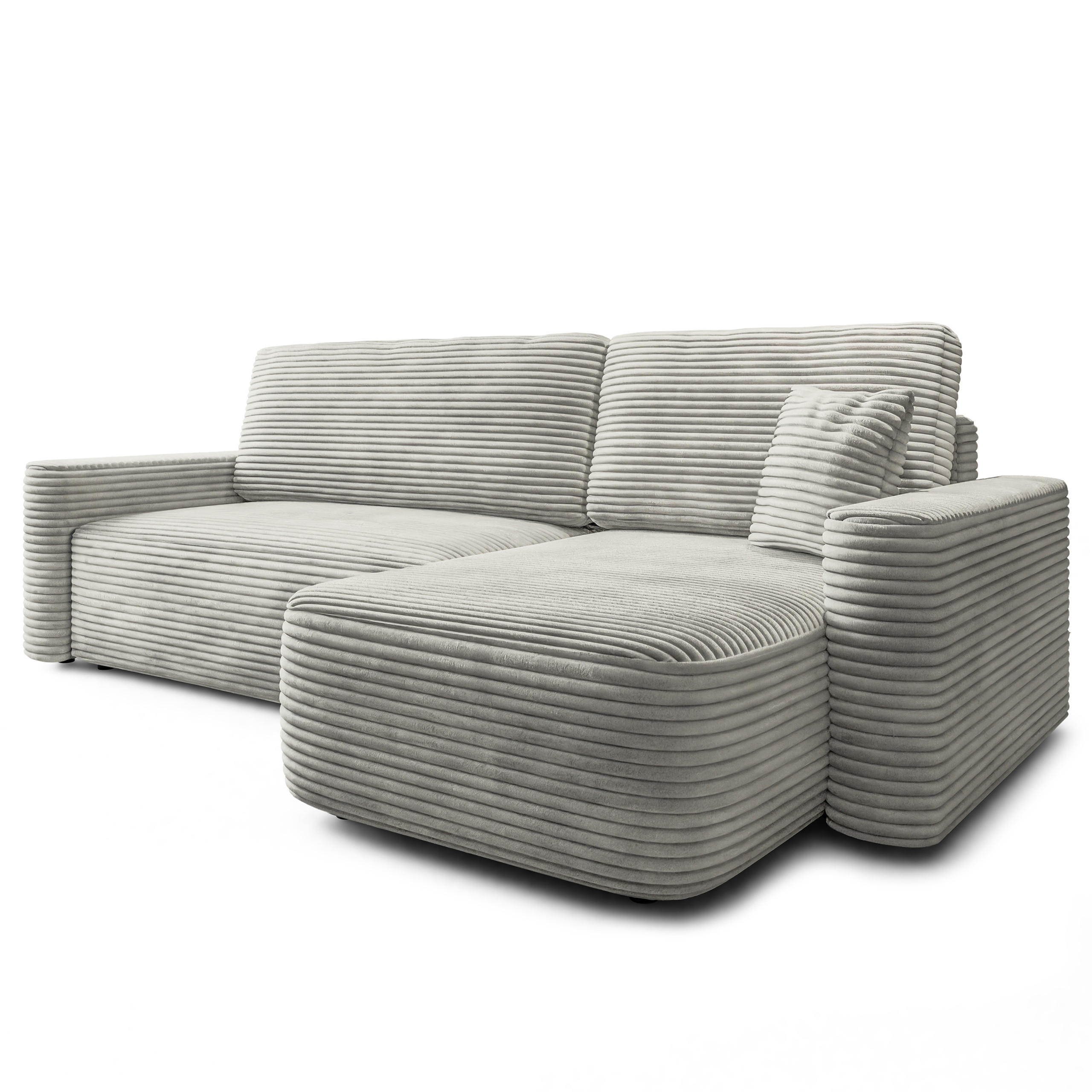 ECKSOFA NERI T Hellgrau Kordstoff mit Schlaffunktion - Hellgrau, Holzwerkstoff/Textil (280/157cm) - MASSENO