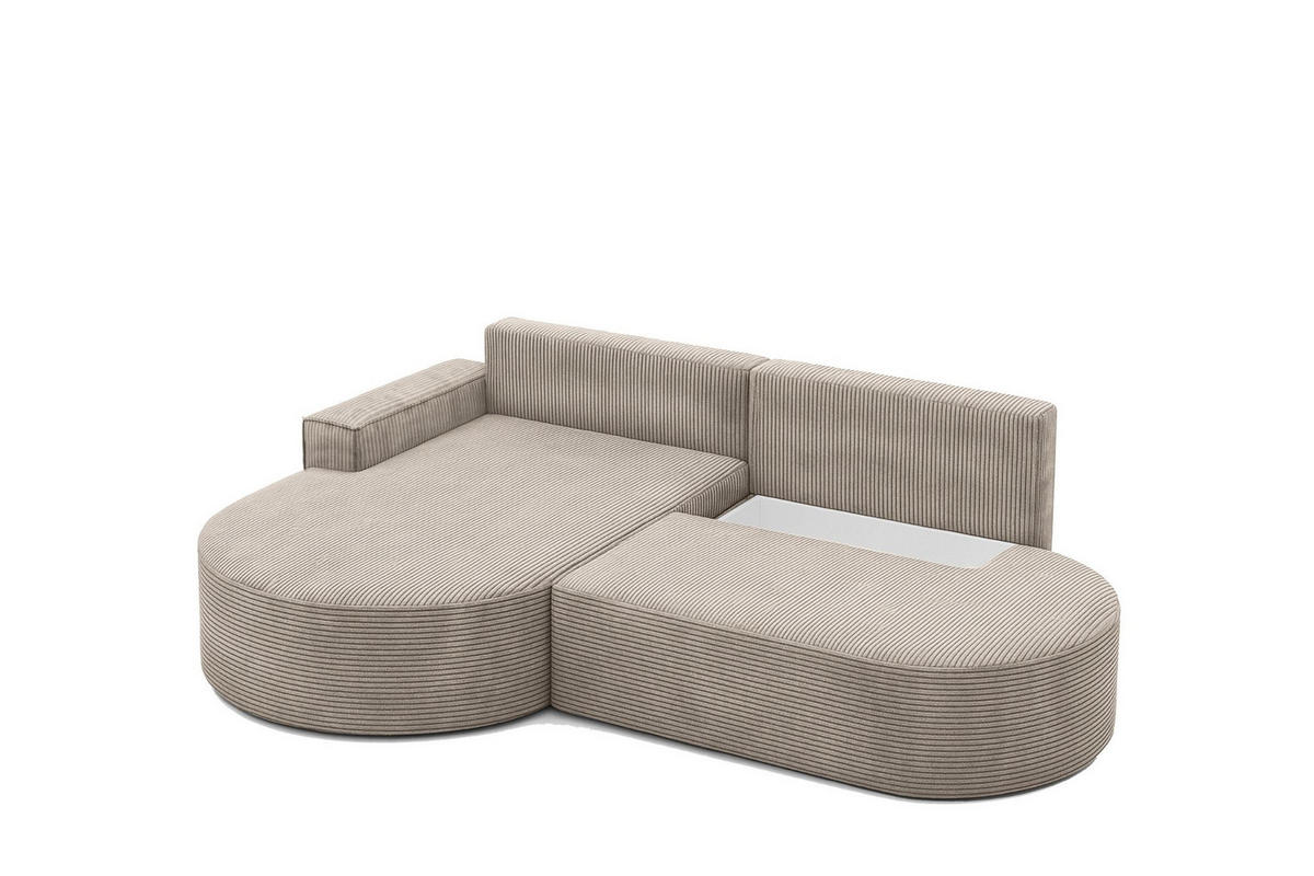 ECKSOFA mit Schlaffunktion und Bettkasten Modena Runden stoff Poso Dunkelbeige Links - Cappuccino, Holz/Textil (179/278cm) - Kaiser Möbel