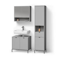 BADMÖBEL-SET ATERNO Grau 3 Teile, mit Hochschrank - Grau, Holzwerkstoff (70/63/45cm) - Livinity®