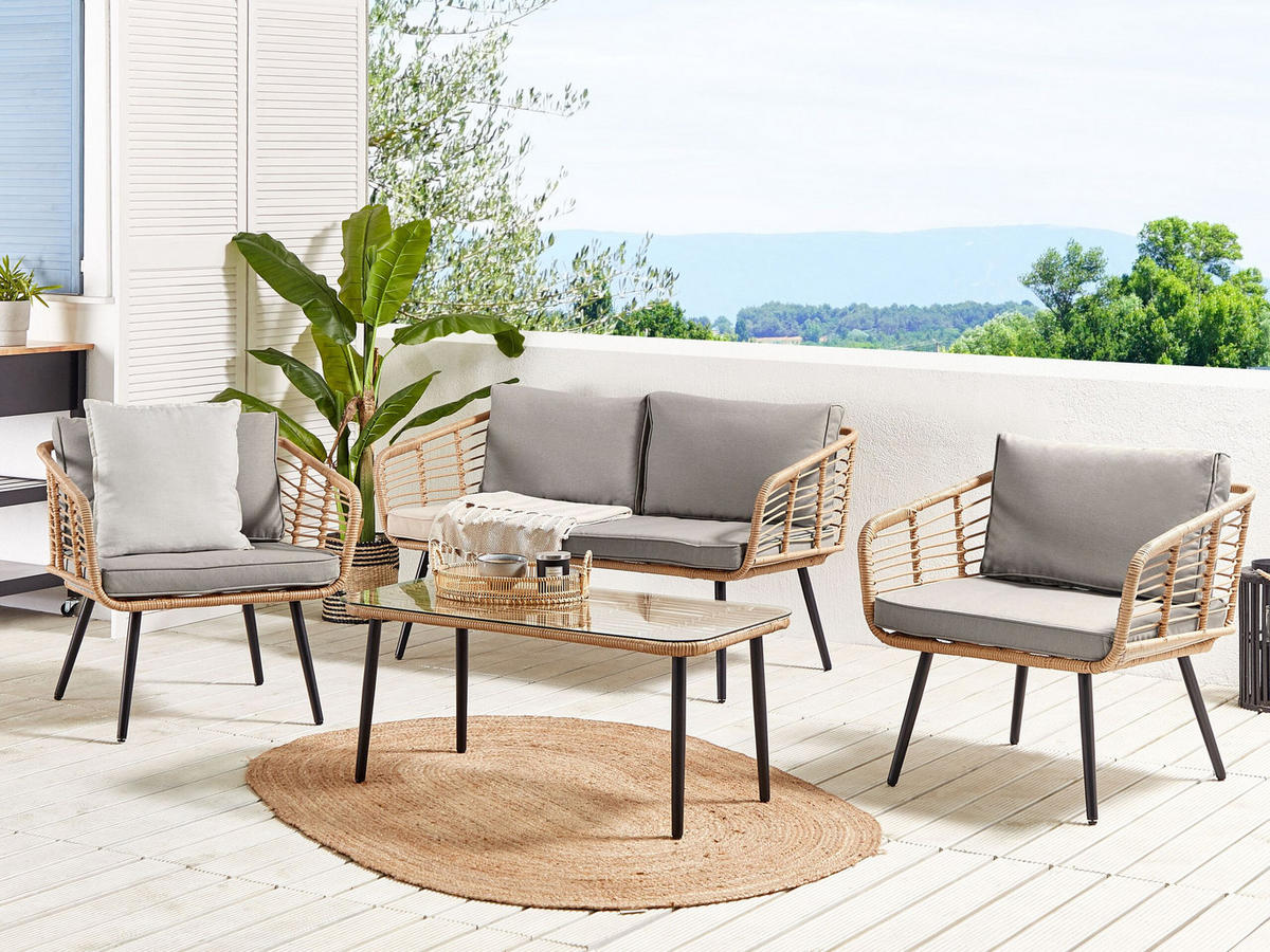 4-SITZER LOUNGE SET Rattan Natürlich Corinth Ii - Naturfarben, Kunststoff - Beliani