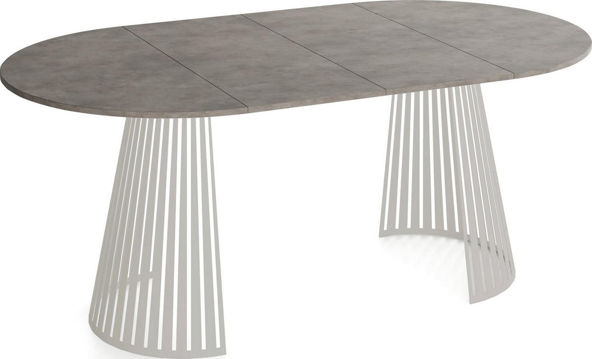 ESSTISCH Naro rund ausziehbar mit Lamellen-Metallgestell in Grau-Beige, Beton-Optik Dunkelgrau 100-180/100/76 cm - Kaschmir/Dunkelgrau, Holzwerkstoff/Metall (100/176/76cm) - WFL GROUP