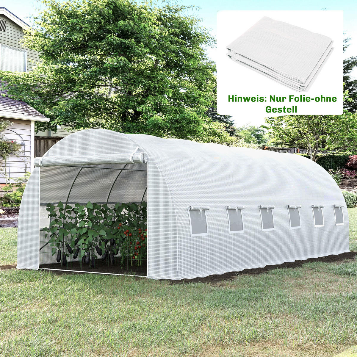 ERSATZFOLIE DE-05842 für 6×3×2 m Gewächshaus 600/300/200 cm Grün - Weiß, Kunststoff (300/200/600cm) - ComfortXL