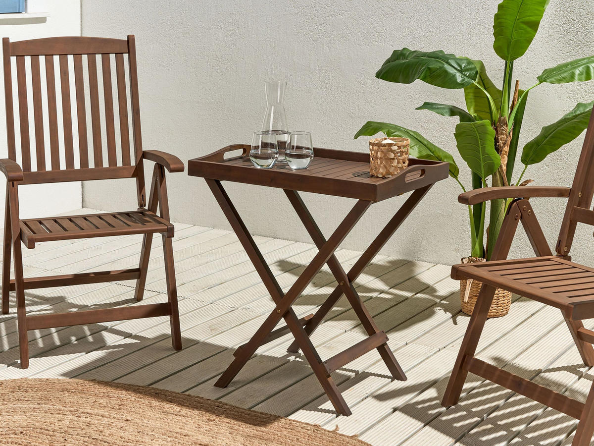 GARTENTISCH Massivholz Dunkler Holzfarbton Amantea - Dunkelbraun, Holz (68/45/73cm) - Beliani
